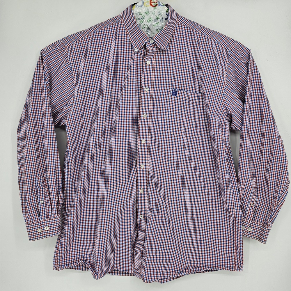 Cinch Shirt Mens XXL Western Red‎ White Blue Check Button Down Cowboy Rodeo
